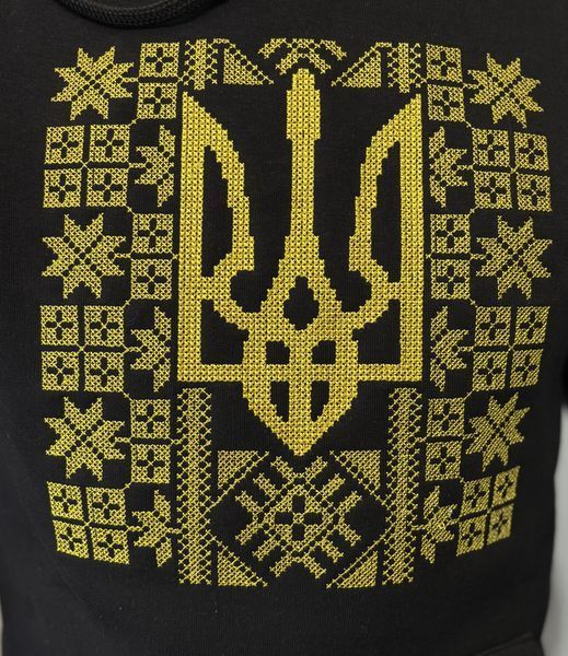 Чоловіча чорна кофта худі з вишитим великим Тризубом "Соловей" S MM-07 фото