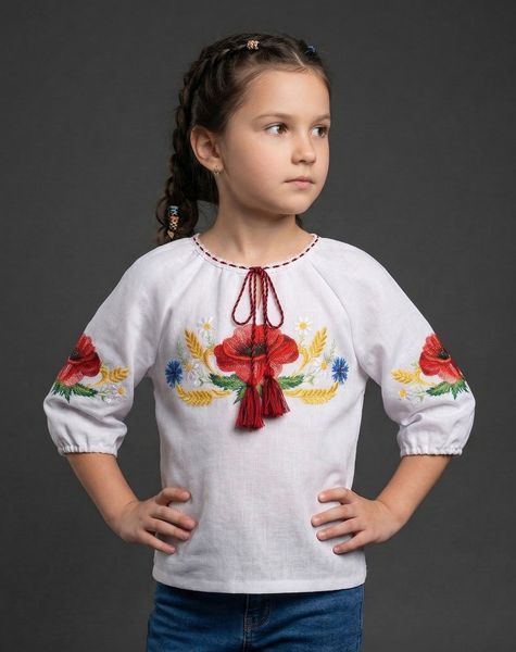 Детская натуральная вышиванка для девочки Мак-волошки 98 PO-07 фото