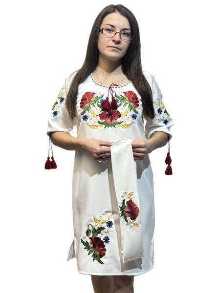 Жіноча біла вишита сукня з вишитими колосками і волошками "Мавка біла" 40 CC-20 фото