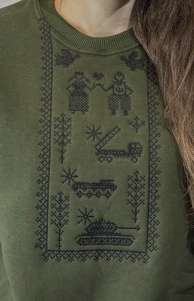 Жіноча тепла кофта світшот з чорною вишивкою в військових мотивах "Каміла" S ZZ-06 фото