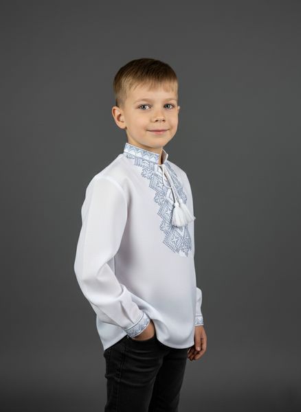 Дитяча біла натуральна вишиванка Святкова сіра 92 DD-02 фото