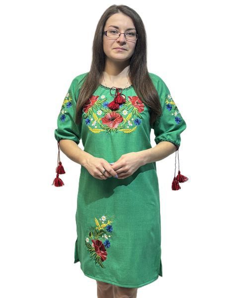 Жіноча зелена вишита сукня з орнаментом із польових квітів "Мавка зелена" 40 CC-17 фото