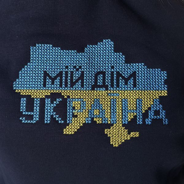 Женская черная кофта худые с яркой желто-голубой вышивкой на груди Мой Дом Украина S ZZ-32 фото